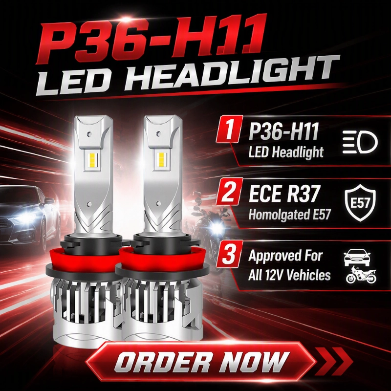 Luxfighter เปิดตัวหลอดไฟหน้า LED P36 H11 ที่ได้รับการรับรอง ECE R37